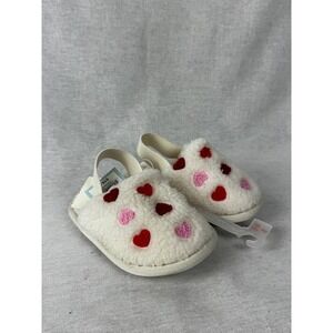Cat & Jack Baby Girls Heart Sherpa Slippers White Red Pink Strap S 5/6 NWT